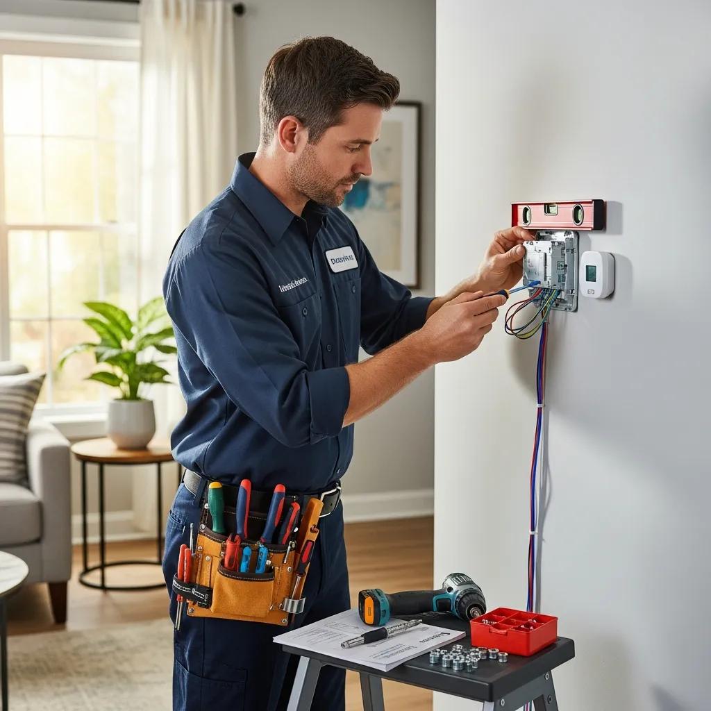 Smart Thermostat Installation & Benefits 3 Technician installing a smart thermostat, illustrating the professional installation process for optimal HVAC integration